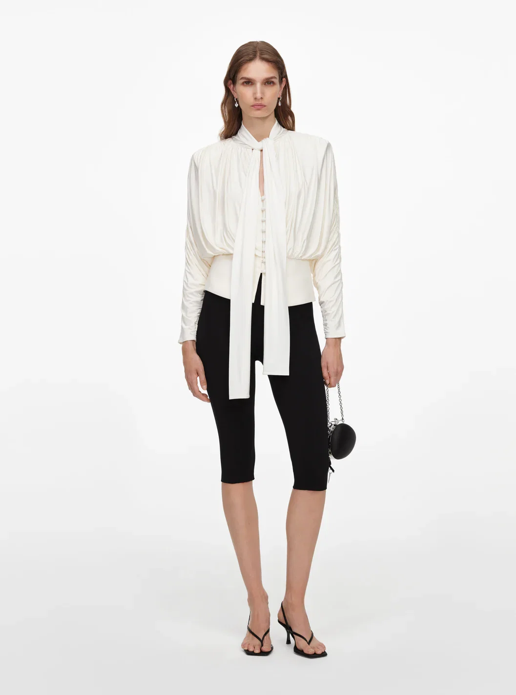 CREAM TIE NECK JERSEY TOP