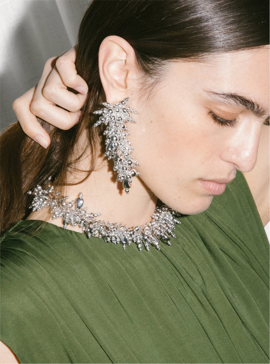 SILVER BEADED DANGLE EARRING