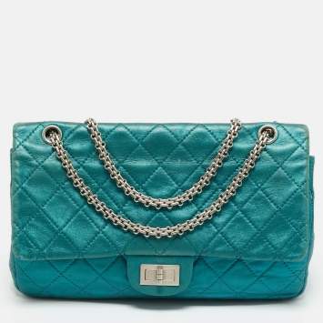 Teal Green Quilted Patent Leat