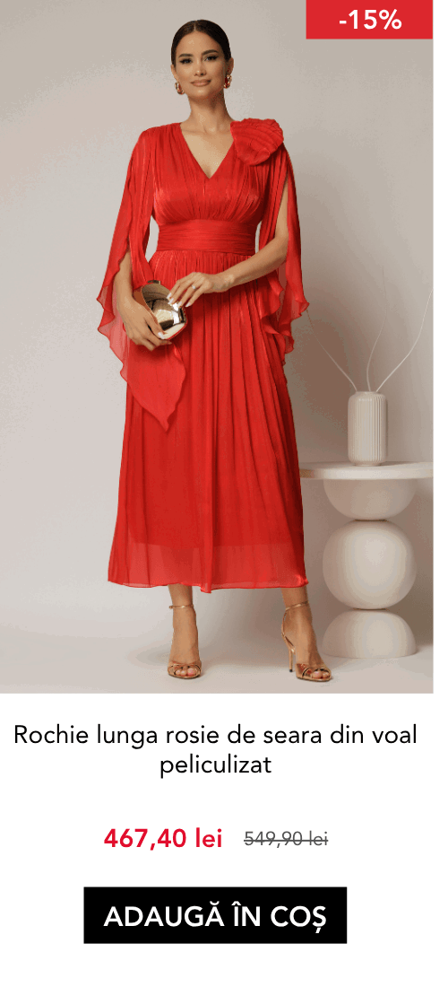 Rochie lunga rosie de seara din voal peliculizat