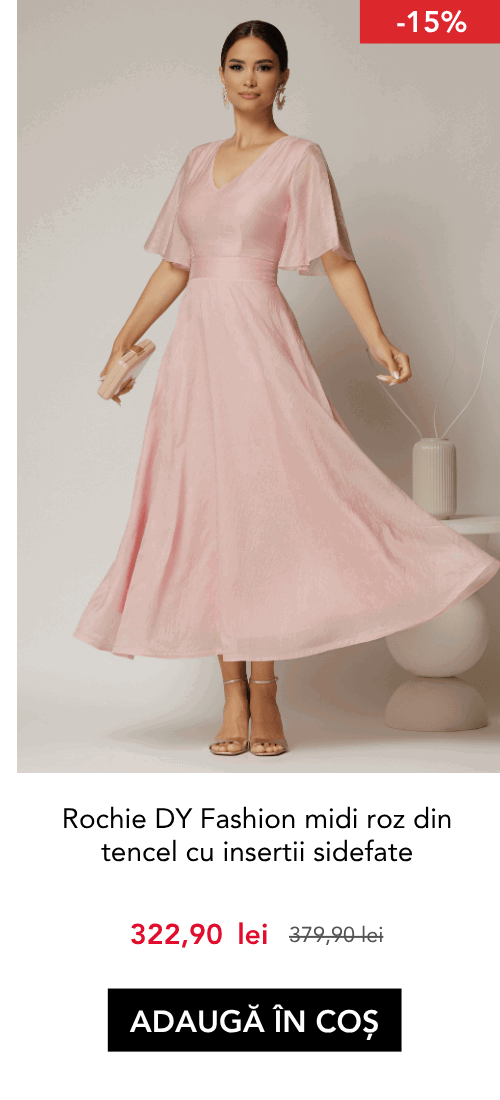 Rochie DY Fashion midi roz din tencel cu insertii sidefate