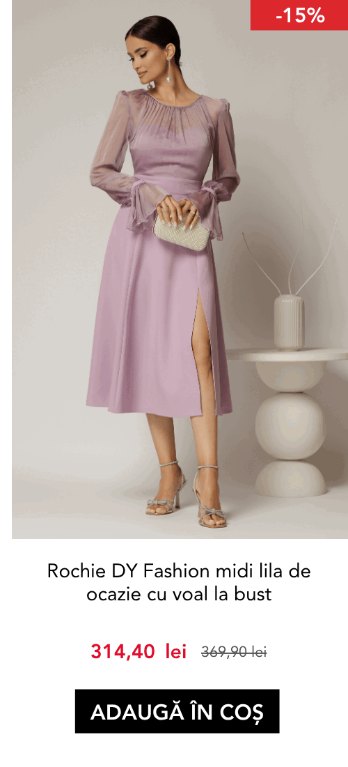 Rochie DY Fashion midi lila de ocazie cu voal la bust