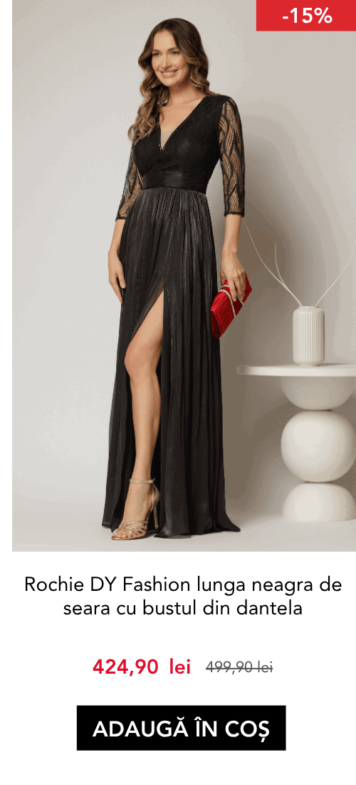 Rochie DY Fashion lunga neagra de seara cu bustul din dantela