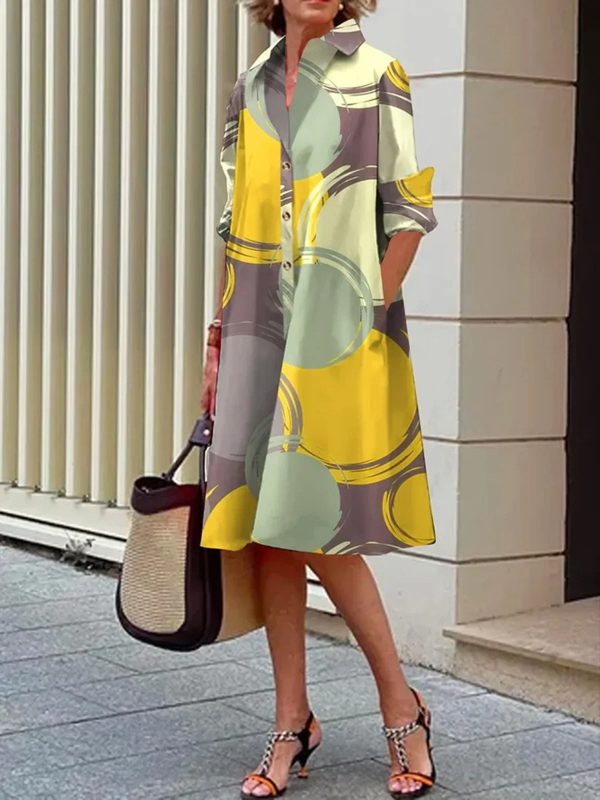 Image of Urban Abstract Polka Dots Shirt Dress