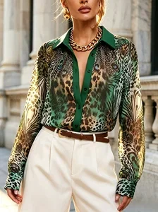 Image of Urban Leopard Printing Shirt Collar Shirt