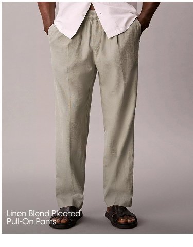 Linen Blend Pleated Pull-On Pants
