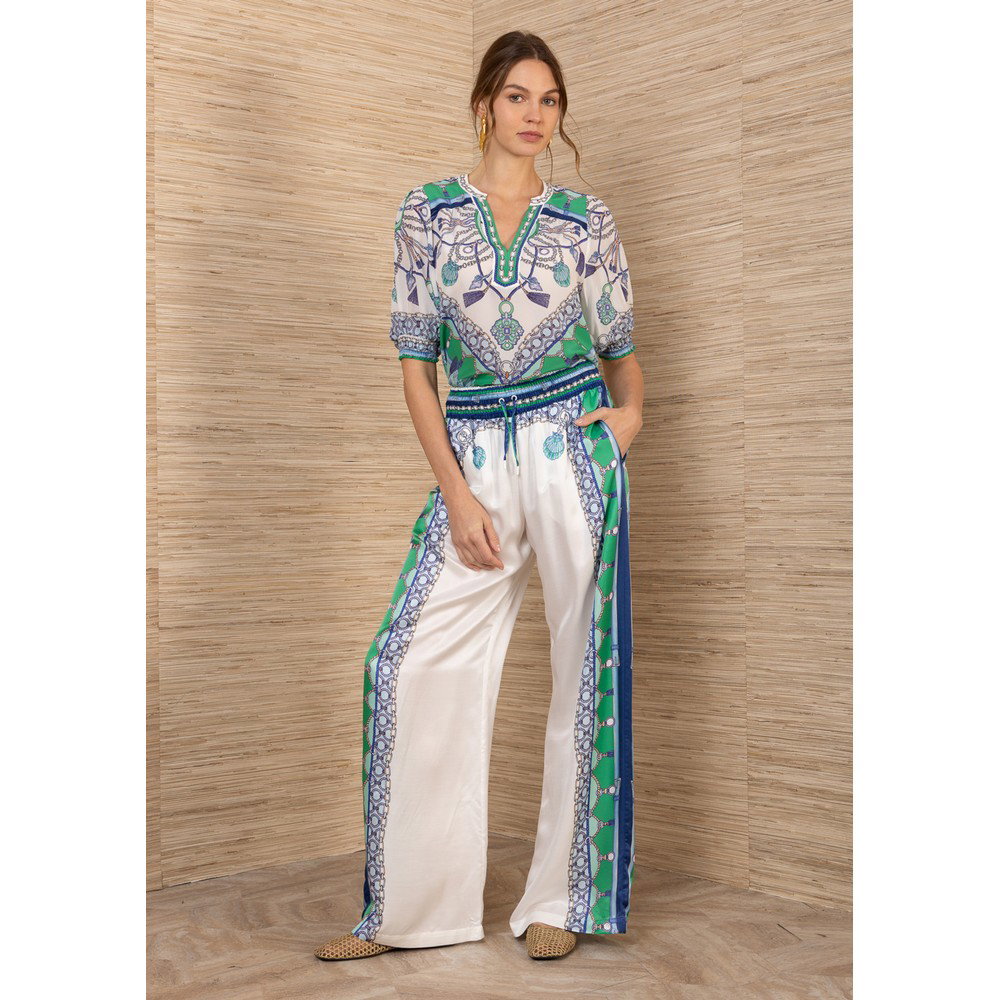 Image of Chain and Rope Printed Trousers  - Blue & Green