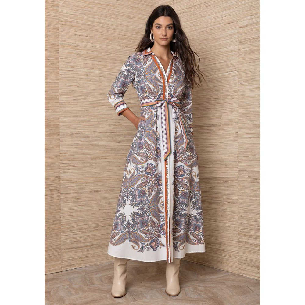 Image of Paisley Maxi Cotton Shirt Dress - Ivory