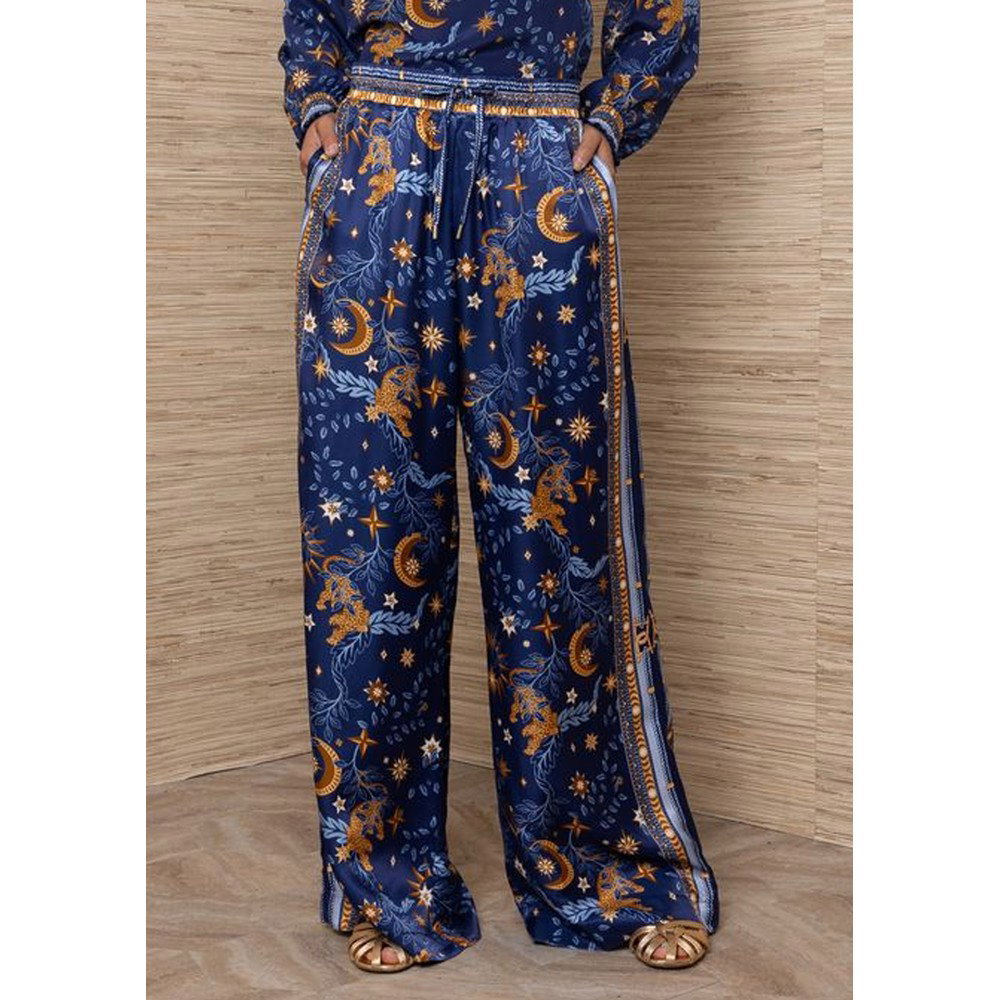 Image of Celestial Print Wide Trousers - Navy