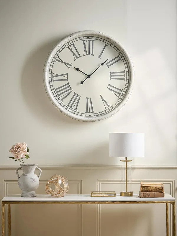 Antiqued Cream Wooden Clock