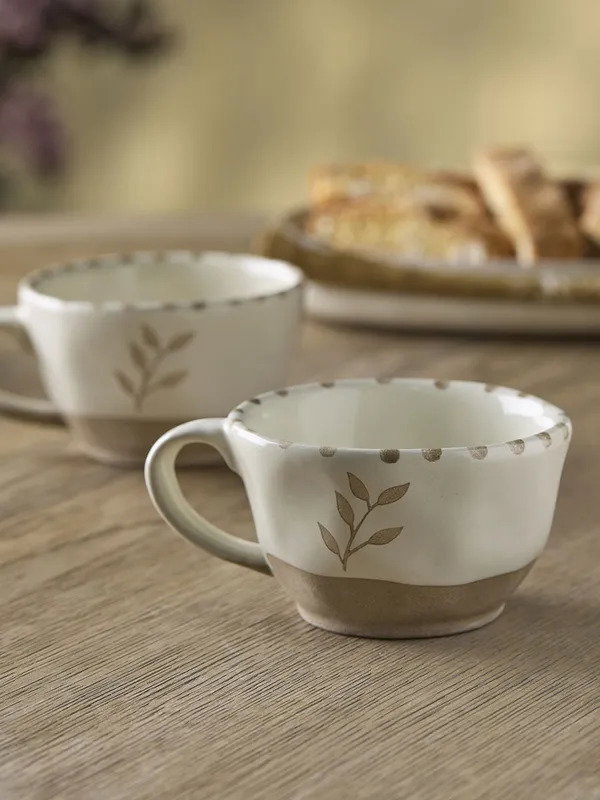 Two Tone Tea Cups - Ochre Leaf