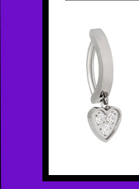 ASTM F-136 Titanium CZ Heart Hinged Hoop Dangle Belly Ring - 14 Gauge