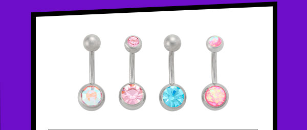 ASTM F-136 Titanium Silver-Tone Pastel Belly Rings 4 Pack - 14 Gauge