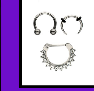 Multi-Pack ASTM F-136 Titanium Horseshoe and Charm Captive Septum Rings 3 Pack - 16 Gauge