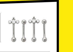 Multi-Pack ASTM F-136 Titanium Stacked CZ Curved Barbells 4 Pack - 16 Gauge