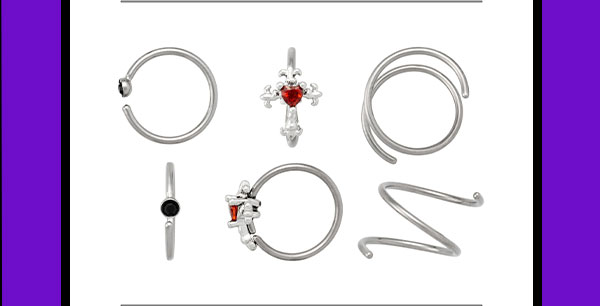 Multi-Pack Red Black CZ Cross Titanium Hoop Nose Rings 6 Pack - 20 Gauge