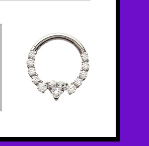 ASTM F-136 Titanium CZ Heart V-Shape Clicker Septum Ring - 16 Gauge