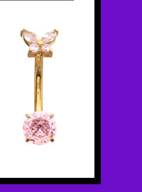ASTM F-136 Titanium Gold-Tone Pink CZ Butterfly Belly Ring - 14 Gauge