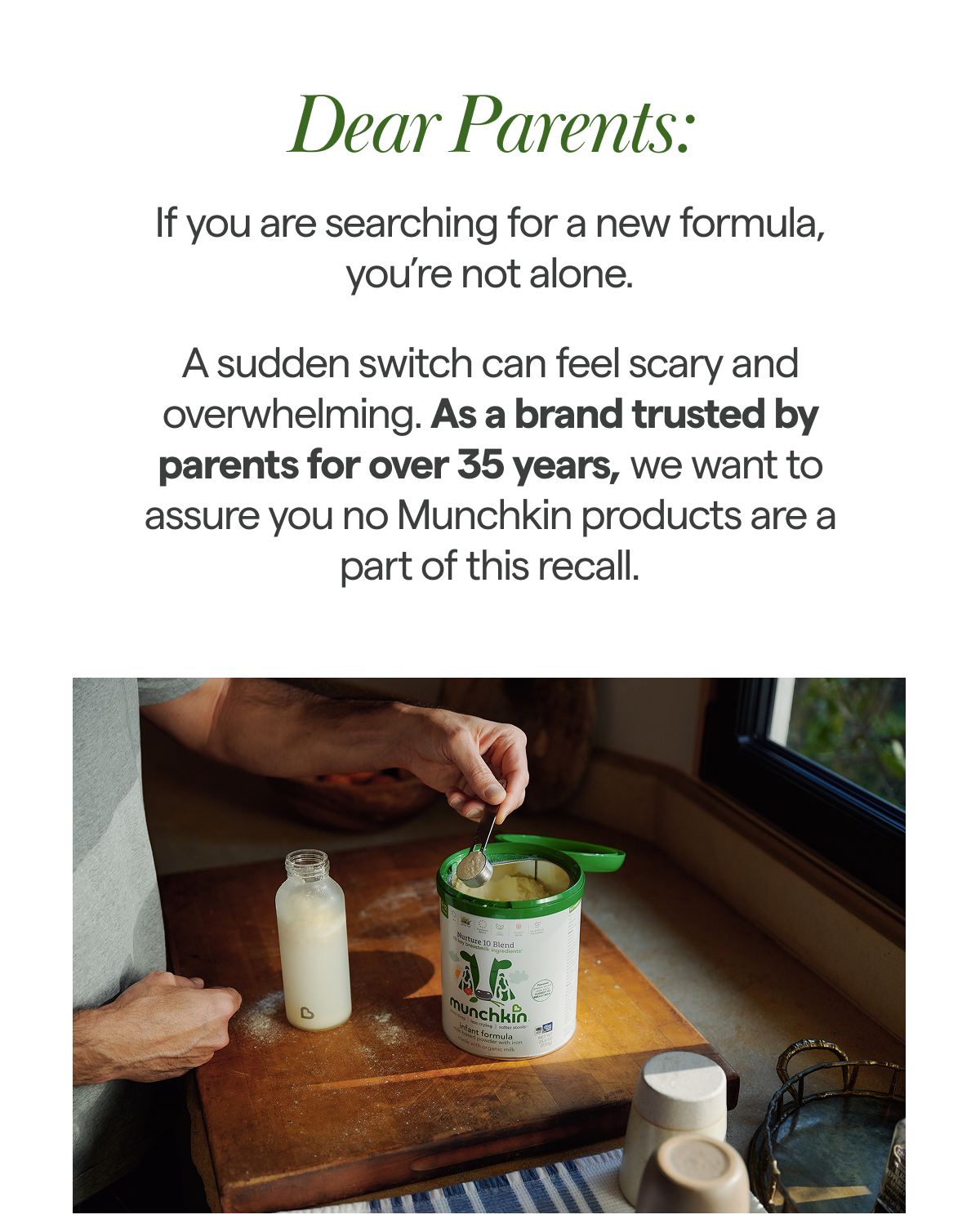 Dear Parents: If you are searching for a new formula, you're not alone.