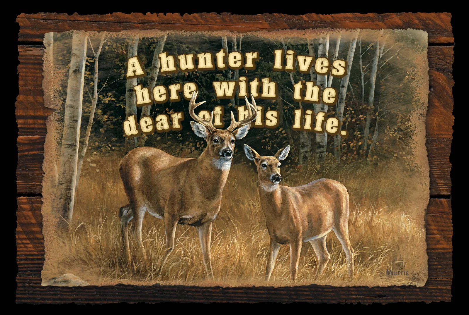 Image of A Hunter Lives Here - Whitetail Deer - 8" x 12" Wood Sign