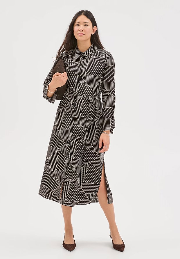 Preview long sleeve midi shirt dress