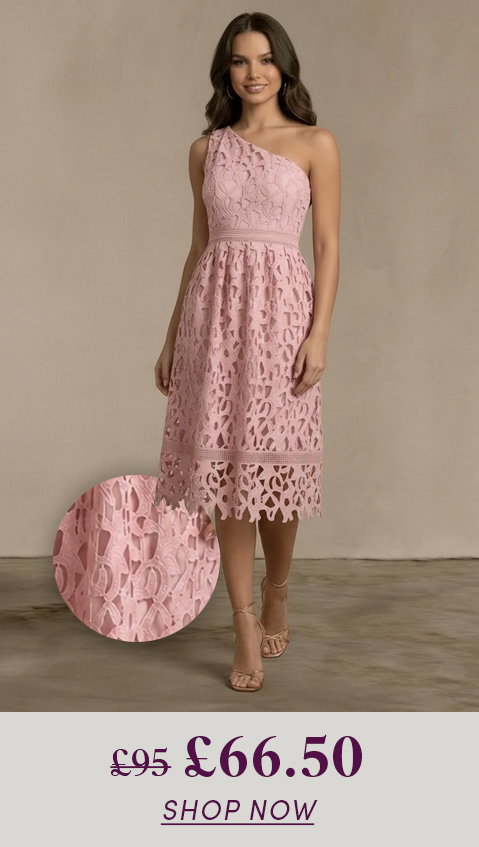 One Shoulder Premium Lace Midi Dress in Blush