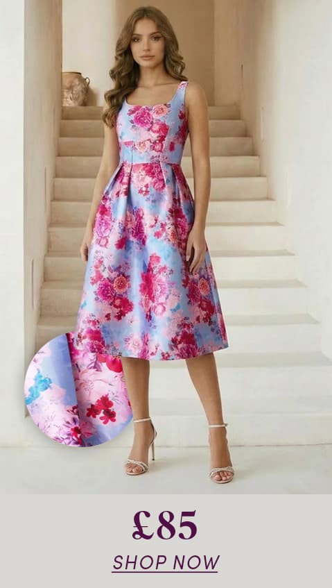 Sleeveless Floral Fit and Flare Midi Dress in Blue