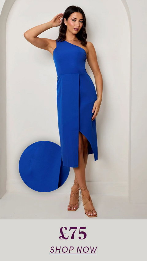One Shoulder Split Detail Midi Dress in Cobalt