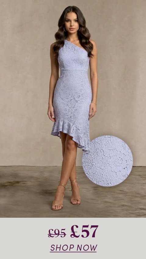 One Shoulder Premium Lace Asymmetric Mid Dress in Blue