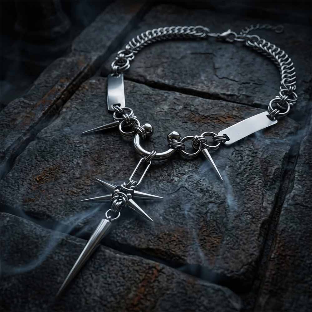 Image of Punk Spike Star Stainless Steel Clavicle Necklace
