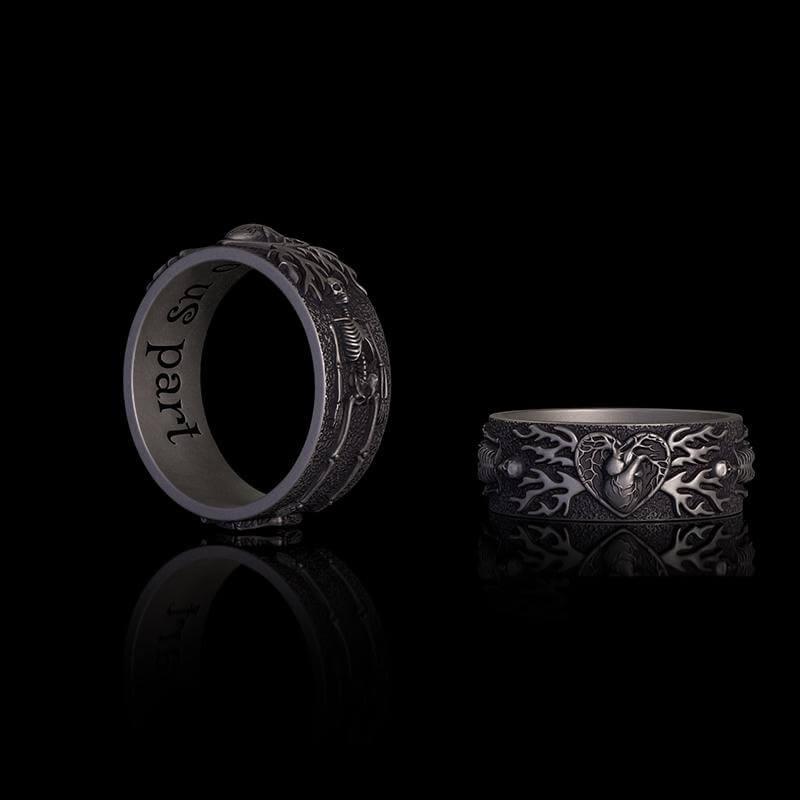 Image of Till Death Do Us Part Heart Sterling Silver Skeleton Ring