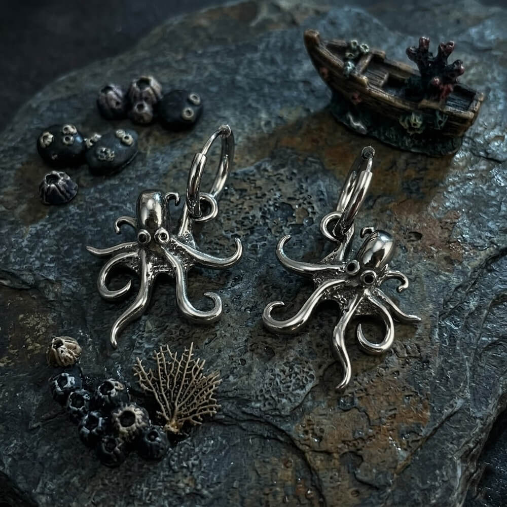 Image of Retro Dark-Style Stainless Steel Octopus Drop Earrings