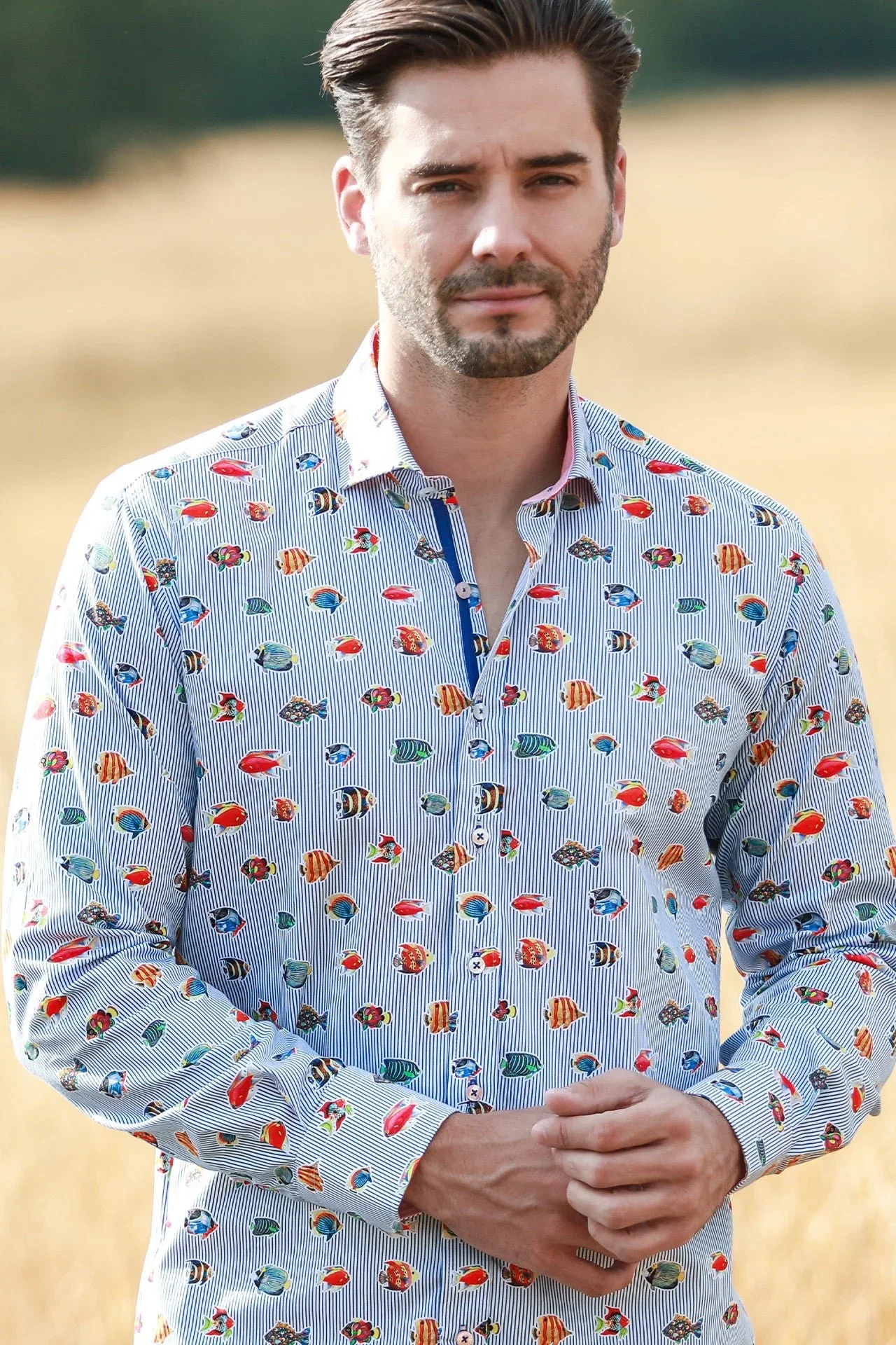 Image of STRIPE PRINTED MULTICOLOR FISH LONG SLEEVE