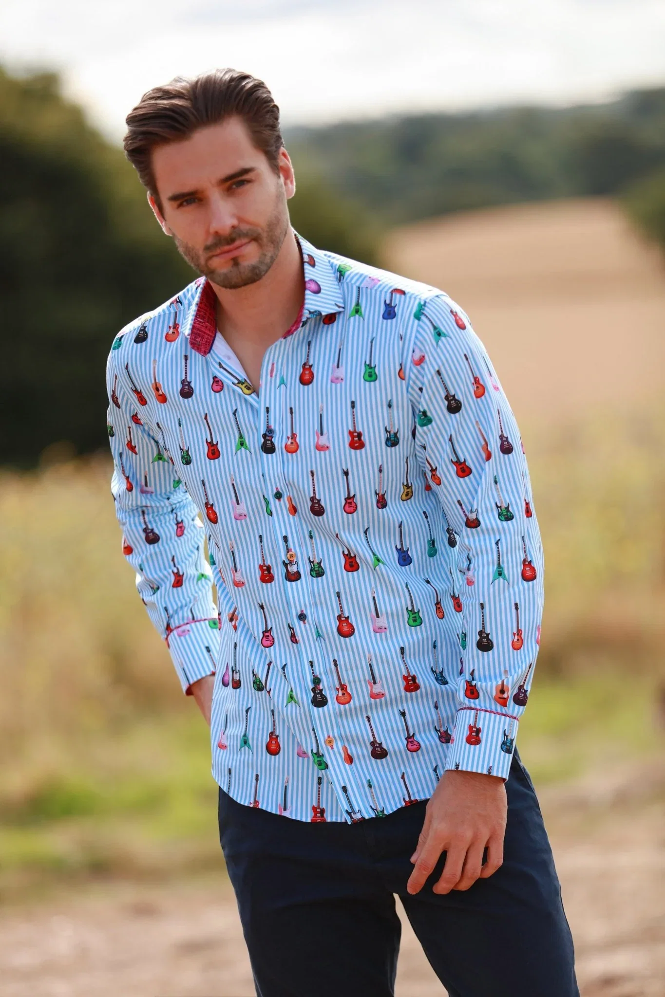 Image of STRIPE GUITAR MEN PRINT SHIRT