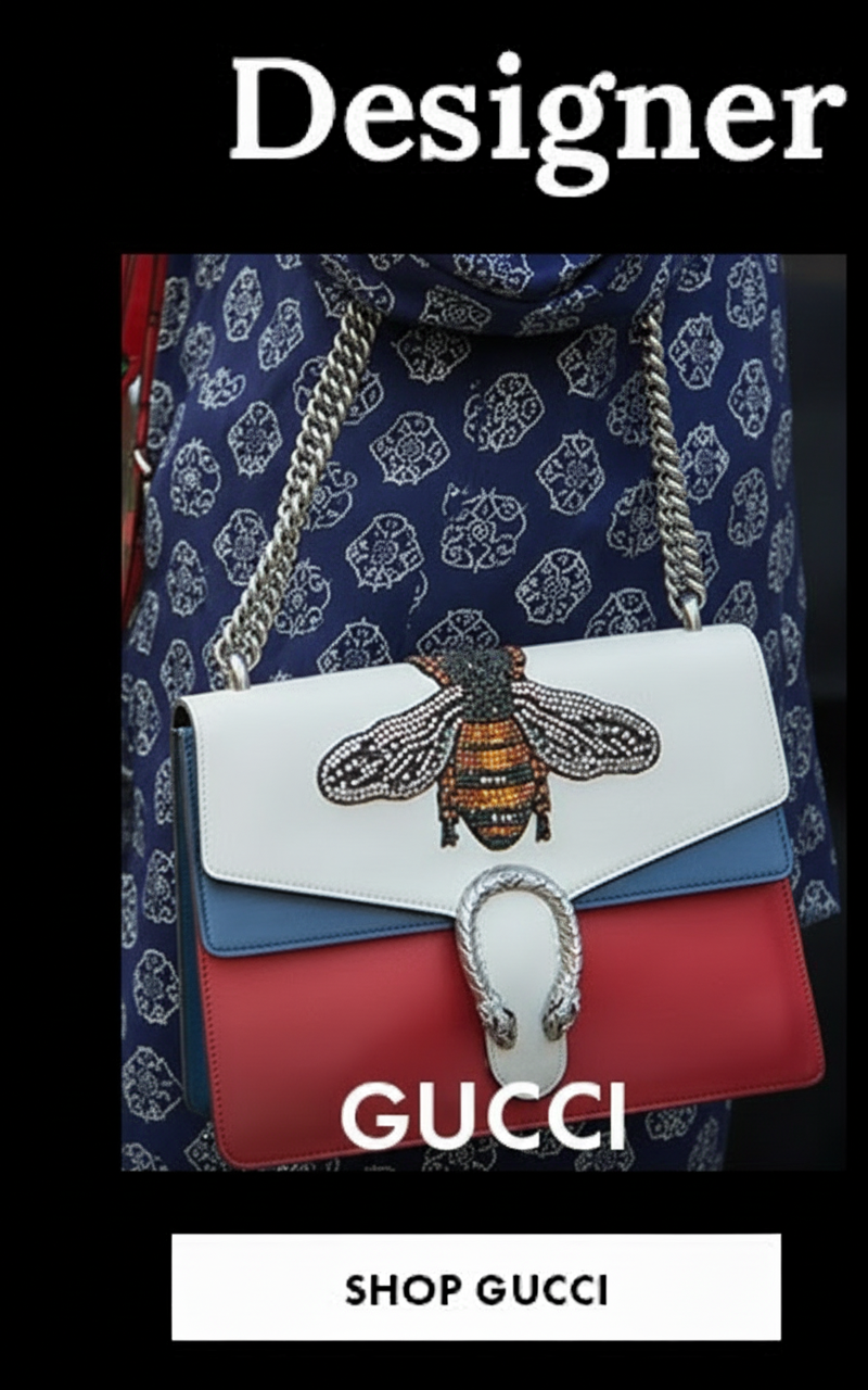 an image of a woman carrying a purse with a bee on it
