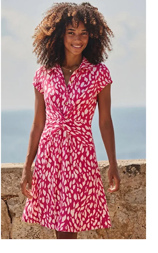 Pink Fleck Print Twist Front Shirt Dress