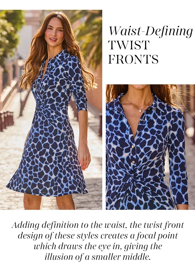Blue & Black Morocco Print Twist Front Shirt Dress