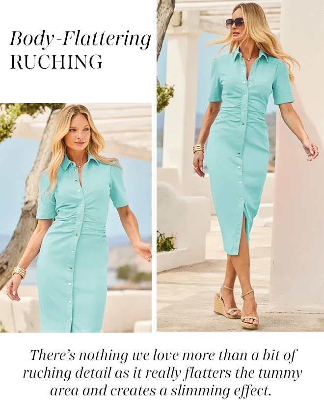 Mint Green Ruched Waist Popper Front Denim Dress