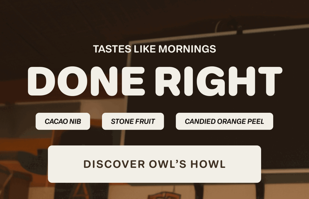 Tastes Like Mornings Done Right. Cacao Nib. Stone Fruit. Candied Orange Peel  [Discover Owl’s Howl]