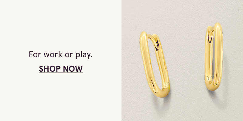 A pair of gold oval shaped hoop earrings. For work or play. Click here to shop now