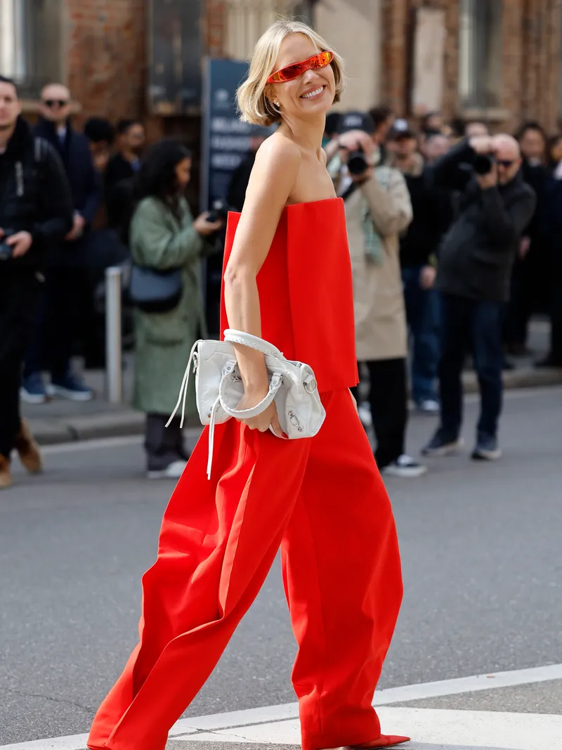 woman in colorful wide-leg pants