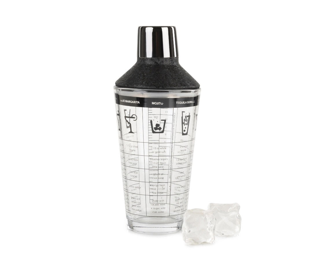 Image of COCKTAIL SHAKER 650 ML WITH RECIPES IN GLASS
