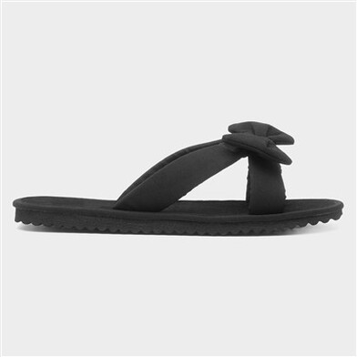 Womens Black Bow Slip On Beach Mule Sandal