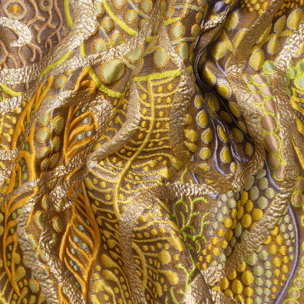 Image of Metallic Gold, Yellow and Periwinkle Organic Flow Luxury Brocade
