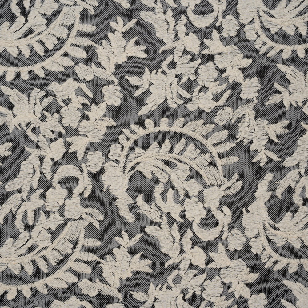 Image of Embroidered Lace - Ivory Floral Crescents - Deadstock