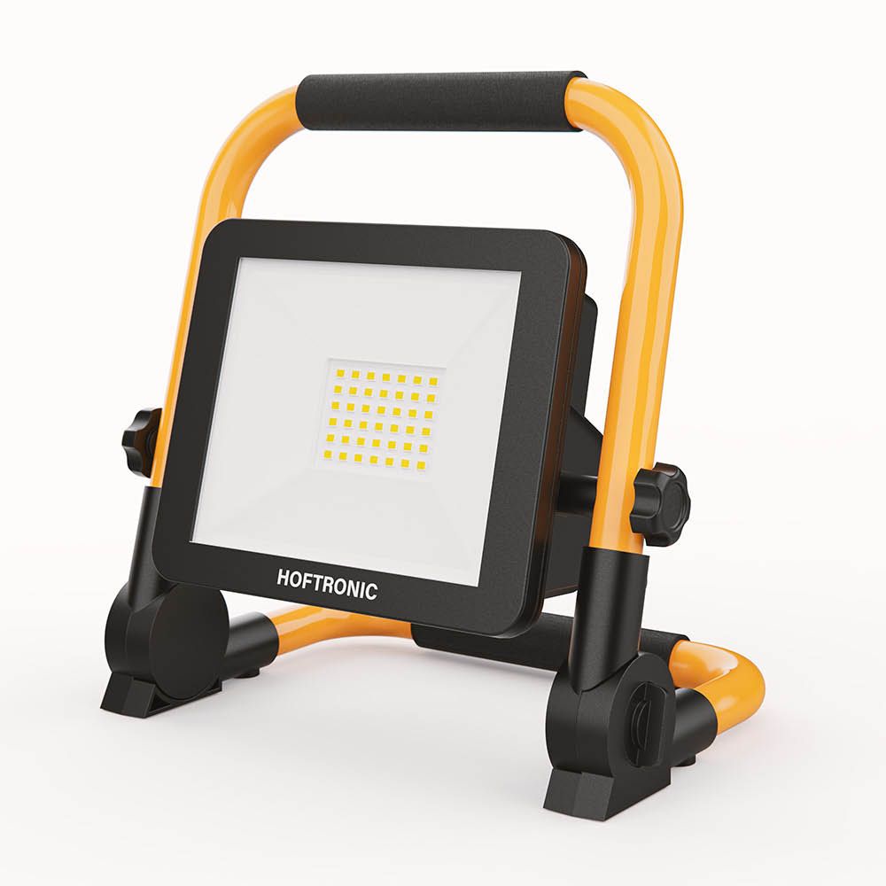 Battery-powered construction lamp on a white background