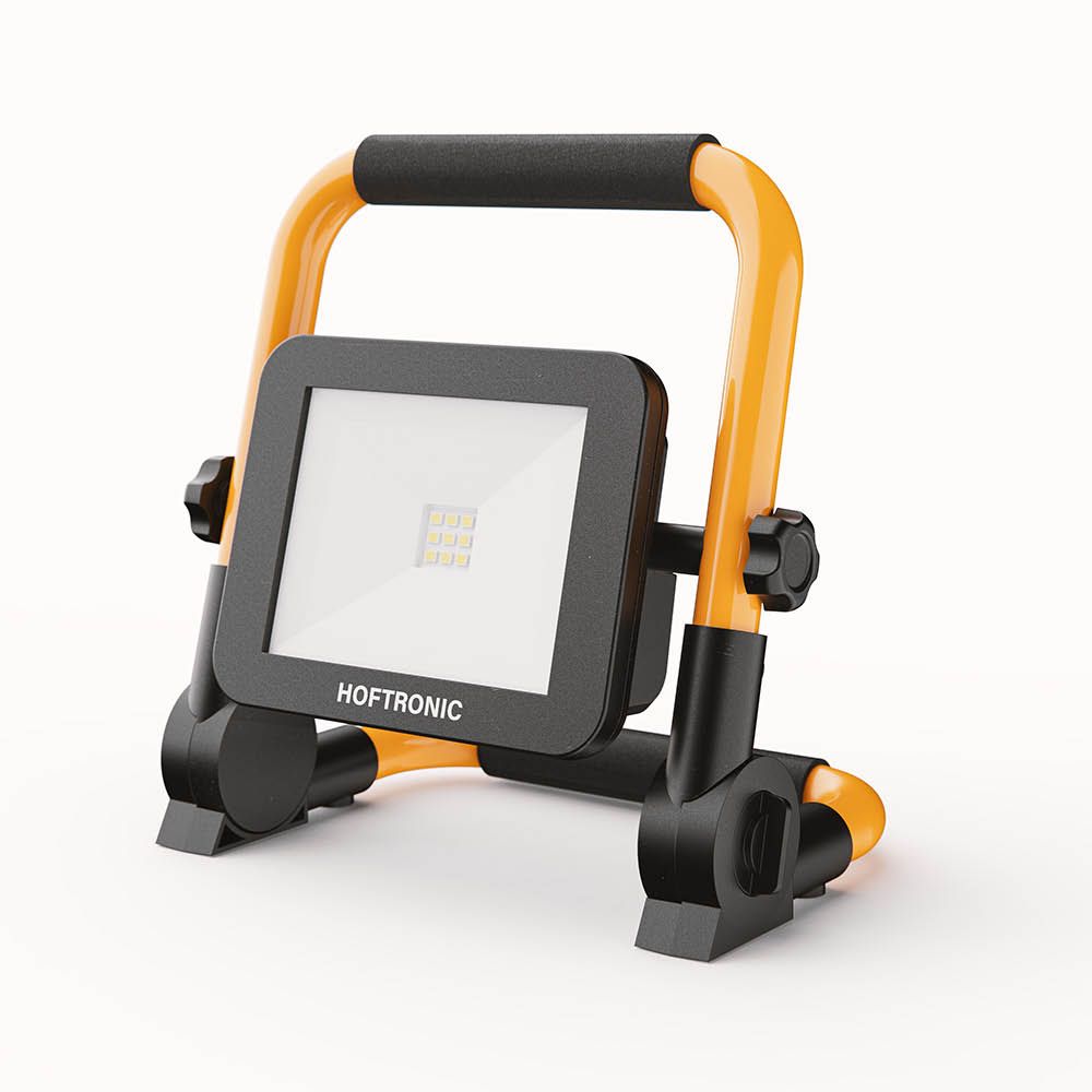 Battery-powered construction lamp on a white background