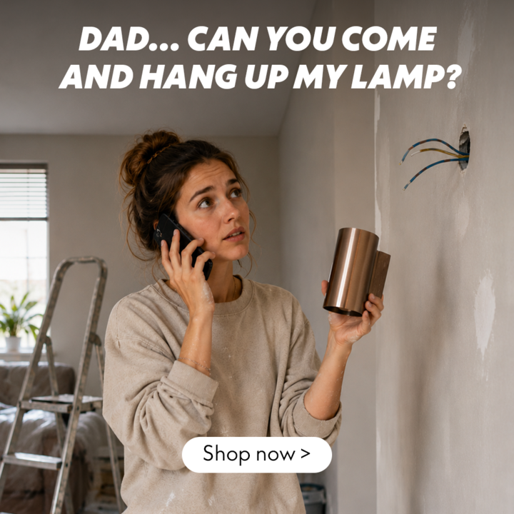 Banner: a woman calling her father to ask him to fit a light bulb