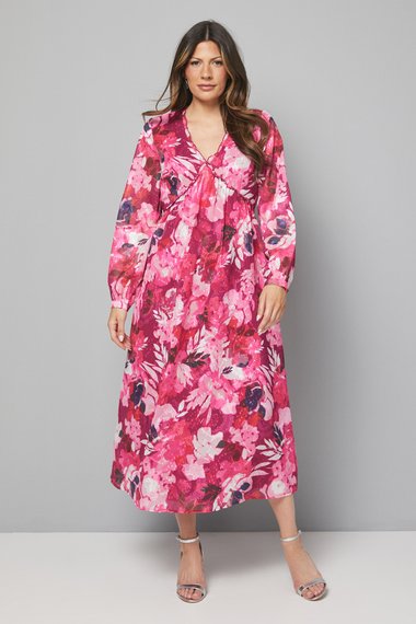 Floral Jacquard Ruffle Midi Dress
