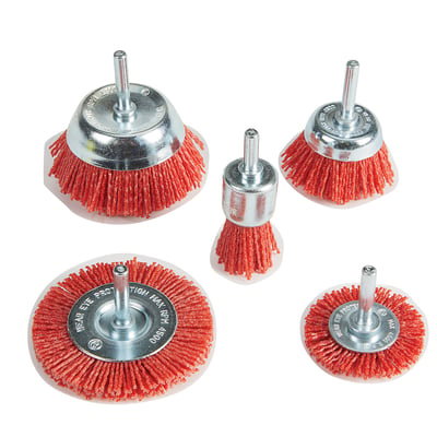 Klutch Poly Wheel/Cup Brush Set, 5-Pc., 1/4in. Arbor, 4500 RPM